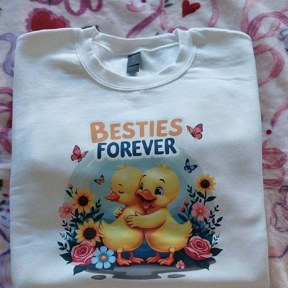 Gildan White 'Besties Forever' Adult Sweatshirt